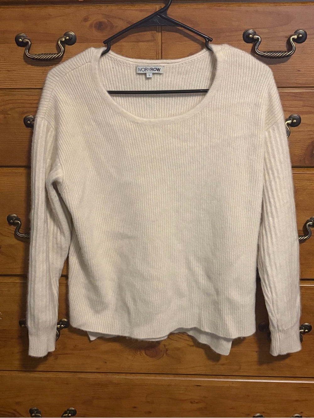 Cream Scoop-Neck Ribbed Sweater